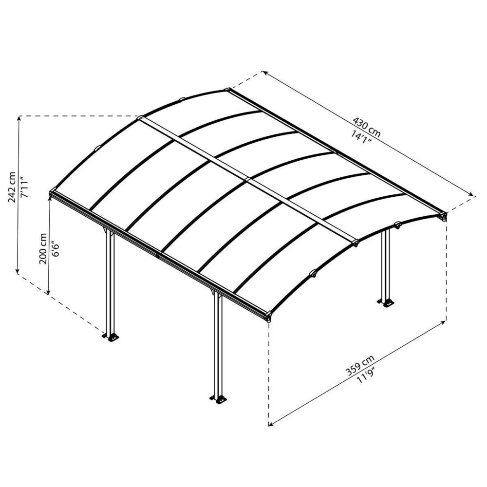 Carport aluminium Arcadia 6400 13,3 m² gris – Image 3